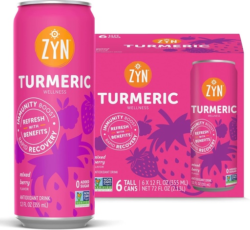 [BRSRMGQROAJQIC3H] ZYN Turmeric Wellness Drink 6 (Pack), Mixed Berry Flavored Turmeric Curcumin Drink with Black Pepper, No Added Sugar, Low Carb & Low Calorie Drink, Clean Alternative