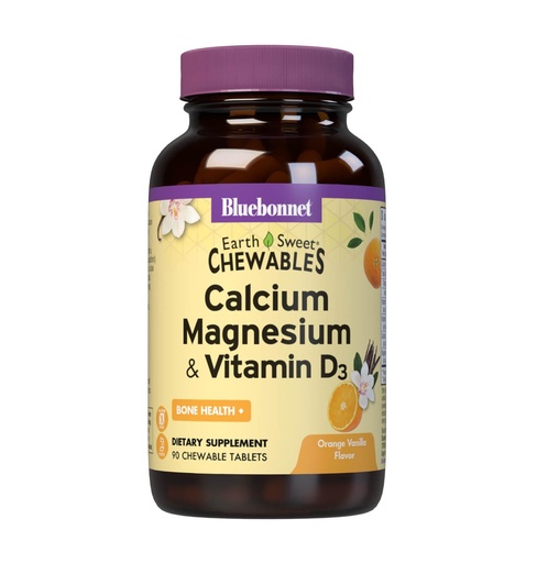 [BRSWKZL3OIMG2D36] Bluebonnet Nutrition Calcium Magnesium Plus Vitamin D3 Earthsweet, Bone Health & Muscle Relaxation, Soy-Free, Gluten-Free, Kosher, Dairy-Free,90 Orange Vanilla Flavored Chewable Tablets