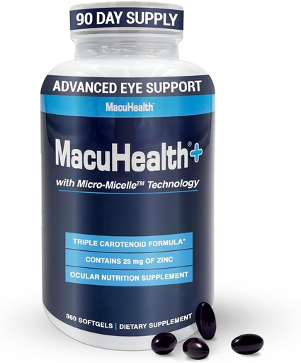 [BRSRMBQTDIOWKGTV] Macuhealth Plus+ Suplemento de Vitaminas Oculares para Adultos - 90 Day Supply with Lutein, Zeaxanthin, and Meso-Zeaxanthin - Unflavored, Vitamina para Ojos