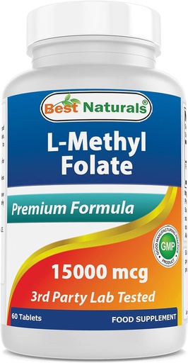 [BRSW2AAYOUCGOFL5] 제일 자연적인 메틸 Folate 15000 mcg (15mg) (분말 생물 유효한) 60의 정제 - 지원 세포 형성 성장 기능, 뇌, 기억, 심장 혈관 건강 (60의 조사 1))