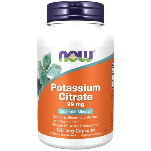 [BRSWIYYICQPBO2D2] NOW Foods Supplements, Potassium Citrate 99 mg, Supports Electrolyte Balance and Normal pH*, Essential Mineral, 180 veg Capsules