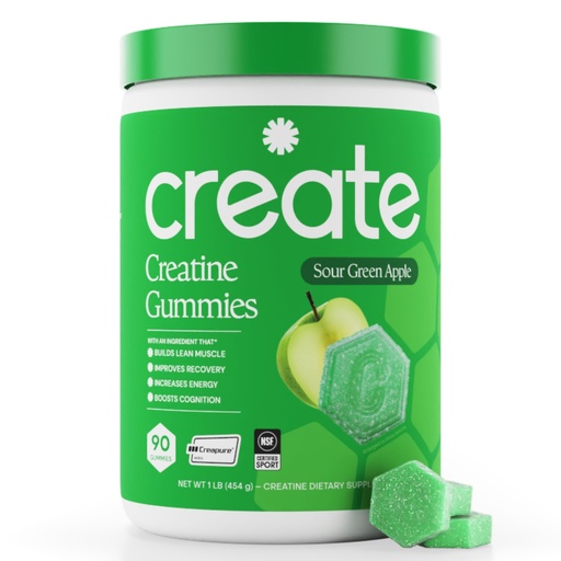 [BRSRAYD7A56RUCA7] Create Creatine Monohydrate Gummies for Men & Women, Boost Focus, Strength, and Endurance, Anti-Melting Formula, Vegan, Gluten-Free, Non-GMO, 1.5g of Creatine per Gummy (Sour Green Apple)