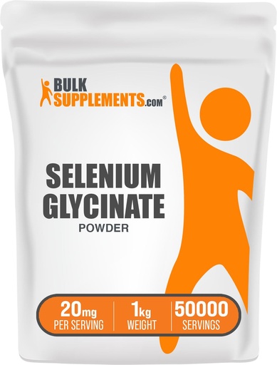[BRSRAFQKCRYWCG3L] BulkSupplements.com Selenium Glycinate Powder - Selenium 200mcg, Mineral Supplement - Essential Trace Mineral & Gluten Free, 20mg per Serving, 1kg (2.2 lbs) (Pack of 1)