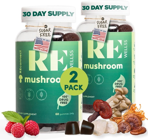 [BRSRAHQ6DNYQKHIZ] Magic Mushroom Gummies for Adults I Veg Low Carb Lion's Mane Supplement I Mushroom Supplement | Chaga Cordyceps Shiitake Turkey | Cognitive & Immune Support Boost Energy Focus Mood | 2 Pack