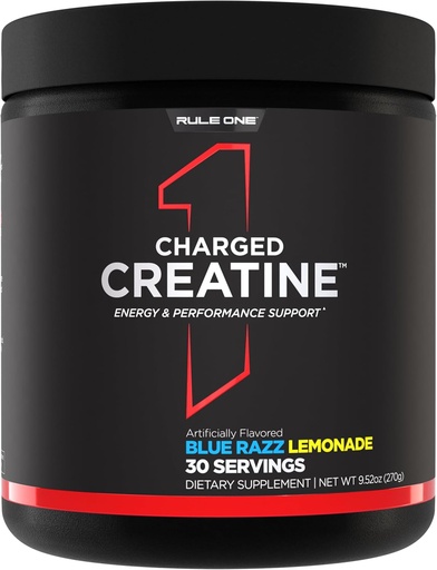 [BRSRAYY7OAMGO33L] Rule 1 Charged Creatine - Multi-Function Workout Supplement with Creatine, Electrolyte, and Energy Blends for Intensity, Performance, & Hydration Support (30 Servings, Blue Razz Lemonade)
