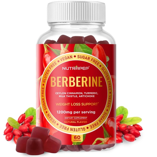 [BRSROA35OB4BMFDJ] NutraPep Premium Berberine HCl Weight Loss Support Gummies - 1200 mg Berberine HCl with Ceylon Cinnamon Turmeric Milk Thistle Artichoke for Metabolism Appetite Support - Sugar Free Gluten Free