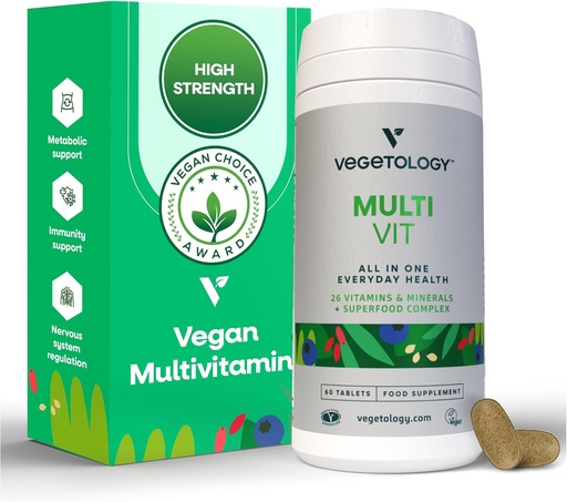 [BRSWKEL4CMMRGETK] MultiVit Vegan Multivitamin Supplement, 26 Vitamin & Minerals – Vitamin Supplements for Metabolic, Brain Function & Immune Support – Multivitamin for Women, Men & Children