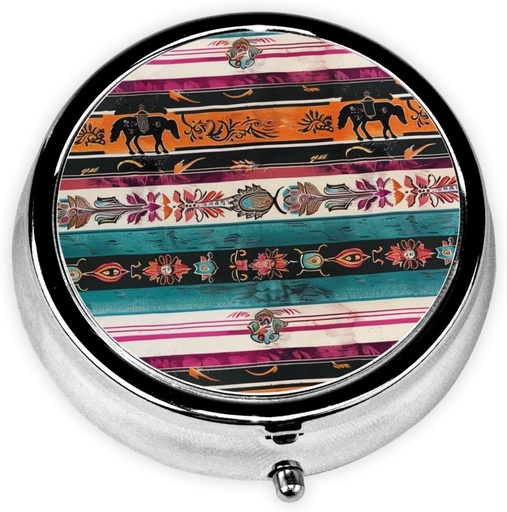 [BRSRAH34BN7QYDL7] Horse Print Gedrukt Ronde pil Organizer met 3 Compartments, Portable Mini Pill Box Pill Case voor Geneeskunde, Vitamine, Visolie, Supplementen