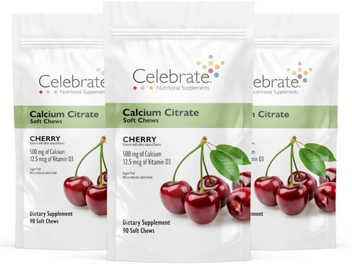 [BRSROGITBF6BADTO] Celebrate Vitamins Bariatric 500mg Calcium Citrate Soft Chews with 500 IU Vitamin D3 – Essential for Gastric Bypass Patients & Bone Health - Sugar & Gluten Free, Cherry (270 Chews)