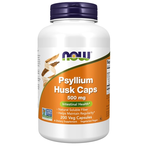 [BRSWIZYZOMIQCGDA] NOW Foods Supplements, Psyllium Husk Caps 500 mg, Non-GMO Project Verified, Natural Soluble Fiber, Intestinal Health*, 200 Veg Capsules