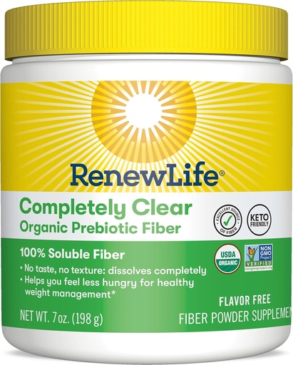 [BRSWYZYLOYAQI2Y3] Renew Life Adult Completely Clear Organic Prebiotic Keto Friendly Fiber, Powder, 7 oz. (Package May Vary)