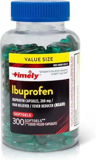 [BRSW2FT5OYPGMYIV] TIME-CAP LABS, INC. Timely Ibuprofen 200mg - 300 Liquid Softgels - Pain Relief Tablets and Fever Reducer - for Headache Relief, Menstrual Pain, Tooth Aches Muscular Aches & Arthritis Pain