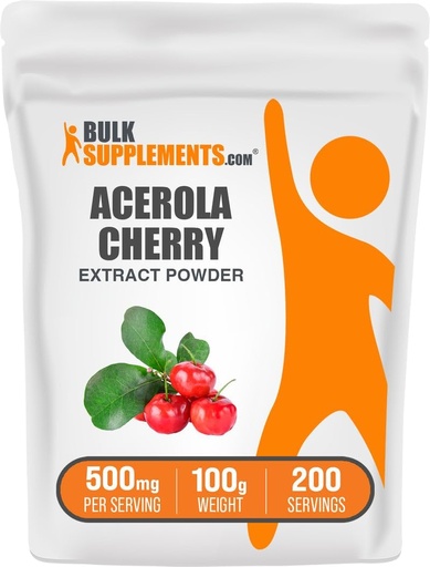[BRSWYEL3AB5QOD3K] BulkSupplements.com Acerola Cherry Extract Powder - Natural Vitamin C Supplement, Acerola Cherry Powder - Vegan & Gluten Free, 500mg per Serving, 100g (3.5 oz) (Pack of 1)