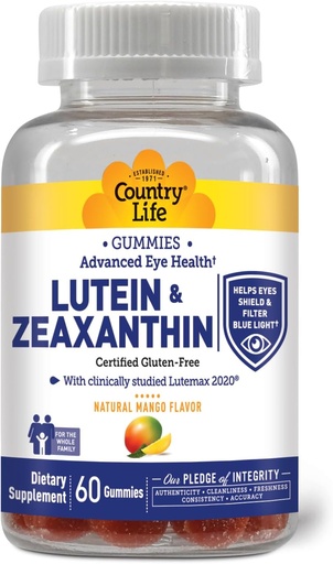 [BRSROBT4CMARG2TA] Country Life Lutein Gummies z Lutemax 2020, 60 Ct, Chewable Natural Eye Supplement Supplement, Marigold Lutein, Zeaksantyna, Eye Health & Macular Support, Non-GMO, Natural Fruit Pectin, Wegan