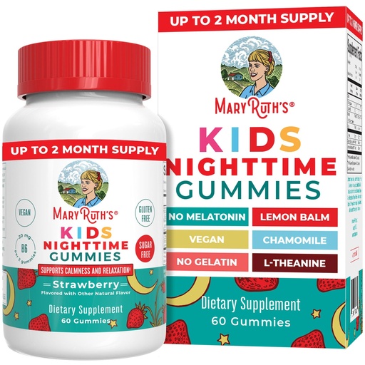 [BRSW2CATAAAWY2TB] MARYRUTH'S Kids Nighttime Gummies | Sugar Free | NO Melatonin with L Theanine, Lemon Balm, Chamomile, Vitamin B6 | Relaxation Support for Kids 2+ | Vegan | Non-GMO | Gluten Free | 60 Count