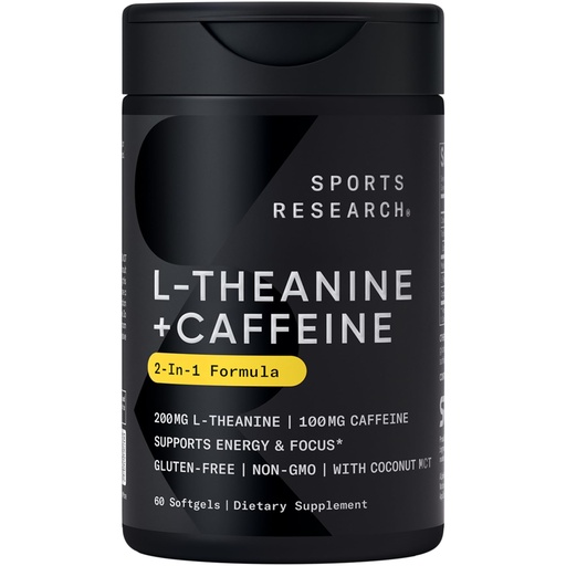 [BRSWGHYYCQBQ2EY6] Sports Research L-Theanine Supplement with Caffeine & Coconut MCT Oil - Focused Energy, Alertness & Relaxation Without Drowsiness - 200mg L Theanine, 100mg Organic Caffeine - 60 Liquid Softgels