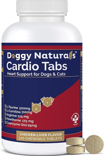 [BRSRMYYLBVYGY3TX] Cardio Tabs Heart Support Supplement for Dogs - Aids Cardio Support and Cardio Strength Supplement for Dog, L-Taurine, L-Carnitine, Hawthorn, L Arginine, Coenzyme Q10 - Made in USA - 120 Tablet