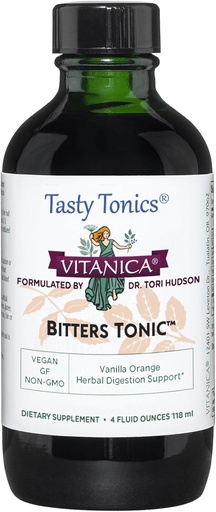 [BRSWGED4CEFR6HTL] Vitanica Bitters Tonic, Liquid Digestion Supplement, Digestion Support, Alcohol Free, Vanilla Orange, Vegan, 4 Ounce (Bitters Tonic)