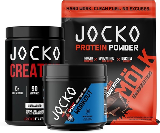 [BRSROA3QBMNQ2DLH] Jocko Fuel 3 Pack Bundle - Creatine, Chocolate Peanut Butter MOLK Protein, & Nitro Pop Pre Workout