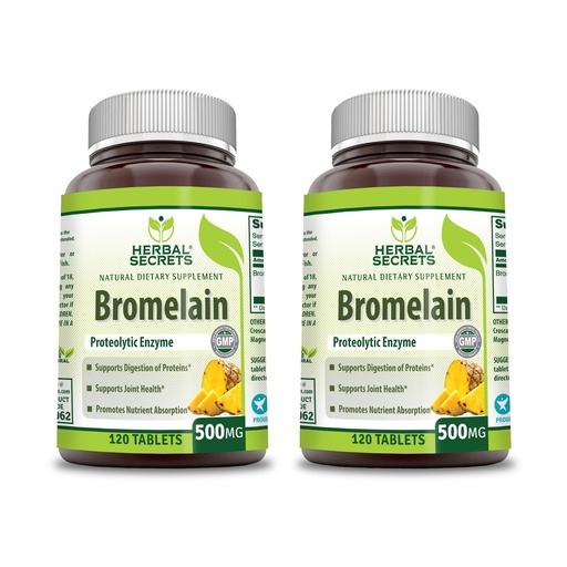 [BRSWGBIODJ5AGGQ4] Herbal Secrets Bromelain 500 Mg 120 Tablets Supplement | Pack of 2 | Non-GMO | Gluten Free | Made in USA