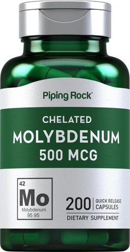 [BRSRMBT2A4NAO3DD] Piping Rock Molybdenum Supplement | 500 mcg | 200 Capsules | Chelated Molybdenum Amino Acid | Non-GMO, Gluten Free