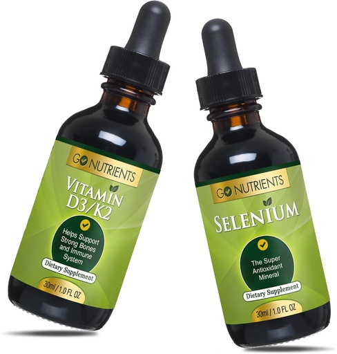 [BRSRMBQHAQMAK3TX] Go Nutrients Liquid Vitamin D3 with K2 (MK-7) Drops 1oz & Selenium 200 mcg Supplement 1.0 oz| | Vitamin D3 and K2 | Supplements with Mineral Selenium Liquid and Purified Water