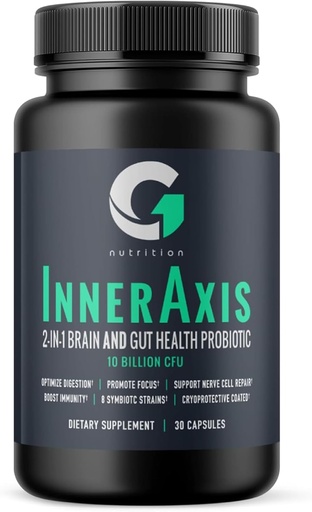 [BRSROGIDO55G2ELF] InnerAxis 2-in-1 Brain and Gut Health Probiotic, 10 Billion CFU, 8 Symbiotic Strains for Gut, Psychobiotic, Mood and Brain Support, Acidophilus Probiotic for Women and Men, 30 Servings