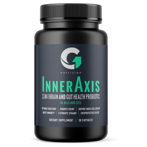[BRSROGIDO55G2ELF] InnerAxis 2-in-1 Brain and Gut Health Probiotic, 10 Billion CFU, 8 Symbiotic Strains for Gut, Psychobiotic, Mood and Brain Support, Acidophilus Probiotic for Women and Men, 30 Servings