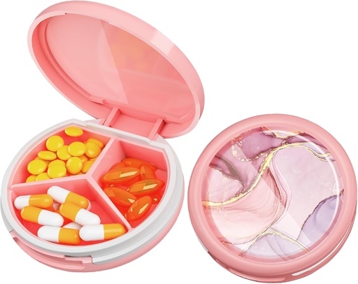 [BRSRMFAPOR7GOALO] Serfeymi cutie pilula mici - 3 Compartimente cutie pilula portabila pentru buzunar Purse, Compact Mini Travel Pilula caz - Potrivit pentru medicamente, vitamina, ulei de pește, suplimente - roz (Marble)