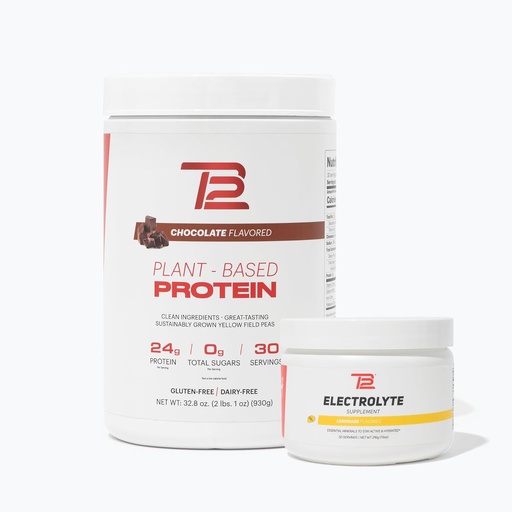 [BRSRAZQLDECWYCTF] TB12 Plant Based Strength & Hydration Bundle (Chocolate Protein Powder & Lemonade Electrolytes), Support Muscle Recovery & Hydration, Dairy Free, Non-GMO, Soy-Free
