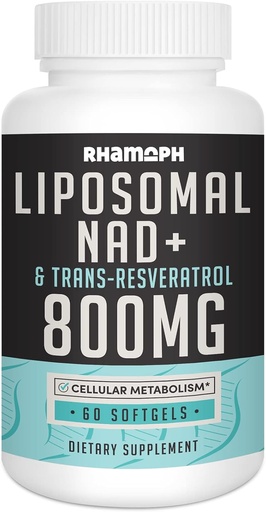 [BRSRMBQFBAHRUCTP] Liposomal NAD + 800 mg med Trans-Resveratrol 300 mg, Max Absorption, Faktisk NAD + Boosting Supplement for Healthy Aging, Cellular Energy, DNA Repair, Longevity - 60 Softgels