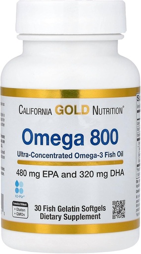 [BRSWGBAOBMHW2ETB] California Gold Nutrition Omega 800 Ultrakoncentrat Omega-3 Olej rybny, kd- pur ® Trigliceryd Form, 30 Fish Gelatin Softgels (1000 mg na Softgel)