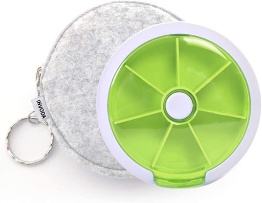 [BRSRMZYHOZ6RSYDZ] Pill Organizer Reise Pillen Fall für Geldbörse Tragbare Medizin Fall Kleine Wochen Pille Box für Vitamine/Fish Oil/Pills/Supplements (Green 02+Bag)