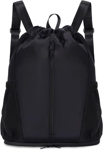 [BRSRA2QYAAPRGDQ6] sportsnew Drawstring Backpack Sports Gym Bag with Shoes Compartment, String Backpack Cinch for Women Men, Water-Resistant Drawstring Bag for Workout Travel, Lightweight, Black, Patent Pending