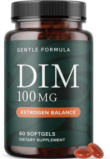 [BRSROBIDBYCQADTF] DIM Supplement 100 mg | Estrogen Balance for Women & Men | Diindolylmethane for Hormone Balance, Hormonal Acne, Menopause & Antioxidant Support | with MCT Oil & Vitamin E | Gentle Softgels | 60 Ct.