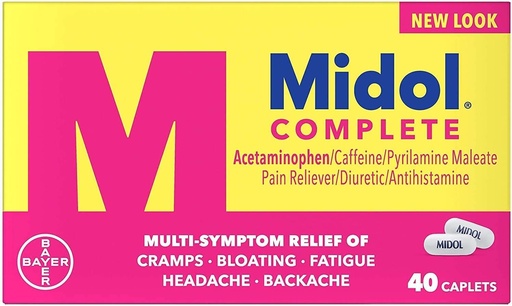 [BRSWKGYIBIDQMDTK] Midol השלם כוח מקסימלי כאב Reliever Caplets 40 ea (Pack של 4)
