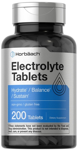 [BRSRMFI5OV7BQFA2] Horbäach Electrolyte Tablets | 200 Count | Helps Hydrate, Balance, & Sustain | with Calcium, Magnesium, Chloride, Sodium and Potassium | Vegetarian, Non-GMO & Gluten Free