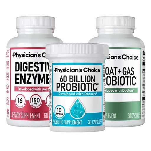[BRSRAHQYDMMBQGTX] Physician's CHOICE Gut Guardian Bundle: 60 Billion Probiotic 30ct + Bloat & Gas Probiotic 30ct + Digestive Enzymes 60ct