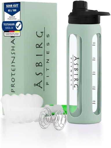 [BRSRAFIOBUAREEY3] 2.0 Fitness | Protein Shaker Made of Glass | Protein Shaker | Drinking Bottle | with Spiral Ball | 24 oz (Pastel Green)