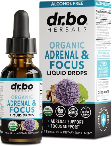 [BRSRAYYDPIFWK3T5] Adrenal Support Supplements Liquid Drops - Organic Adrenal and Focus Supplement, Cortisol Manager Adaptogen Adults, Ginkgo Biloba for Kids Calm - Natural Brain and Memory Fatigue Stress Attention 1oz