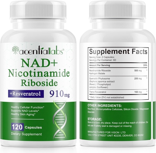 [BRSRAAQOAEGWMFYV] 120 bá tước NAD Plus Phụ trợ, Liposmal Nicotinide Riboside Capsulesules 900MG với Resveratrol & Quecietin, High Purity Nicotinamide cho Anti-Aging, Cell Gegeny/Imune Booster