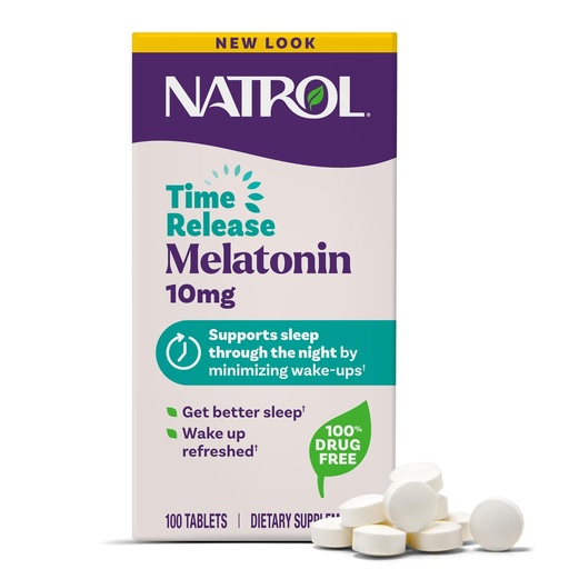 [BRSWGYA2A55QIF3U] Natrol Melatonin 10mg Time Release Tablets, Sleep Dietary Supplement for Restful Sleep, 100 Melatonin Time Release Tablets, 100 Servings