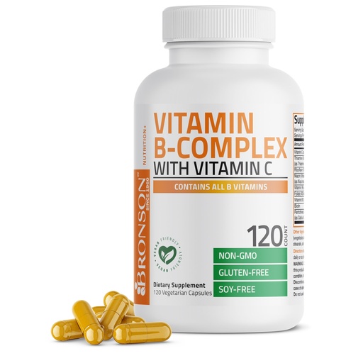 [BRSRMBT4OB7GACLP] Bronson Vitamin B Complex with Vitamin C - Immune Health, Energy Support & Nervous System Support - Non-GMO, 120 Vegetarian Capsules