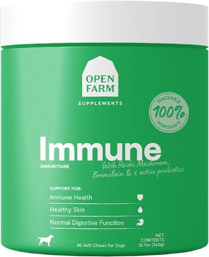 [BRSW2CY7CQCQGYLL] Open Farm Immune Kauwen, Hondensupplement met plantaardige ingrediënten en Probiotica voor Immune en Huidondersteuning, 12,7 oz, 90 Tellen