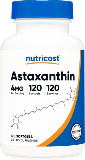 [BRSW2FA3AUJRGYLZ] Nutricost Astaxantín 4 mg, bezlepok a bez GMO, 120 Softgelov (4 mesiace)