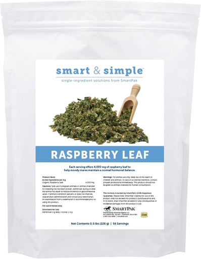 [BRSRAFI3CIOWCFIZ] Smart & Simple Raspberry Leaf | Horse Moody Mare Supplement | Organic Whole Leaf | Single Ingredient | Equine Supplement | 56 Servings | 0.5 lb Bag