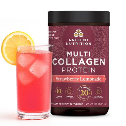 [BRSWGCQFA4PAAAAY] Ancient Nutrition Collagen Peptides Powder, Multi Collagen Protein, Women & Men, Vitamin C, Probiotics, Hydrolyzed Collagen, Supports Skin, Joints, Gut Health, Strawberry Lemonade, 24 Servings
