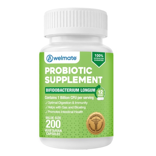[BRSW2GQQCRYGCYA4] WELMATE Bifidobacterium - Probiotic Supplement - Supports Gut Health - Immune Support - Digestive Enzymes - Gluten Free - Vegan - Men & Womens Probiotic - Value Size - 200 Count