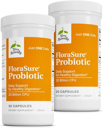 [BRSROEI2CN4GEDLH] Terry Naturally FloraSure Probiotic - Digestion Supplement to Aid Against Occasional Bloating & Support Gas Relief - Gut Health Support with Bifidobacterium Bifidum - 30 Capsules (Pack of 2)