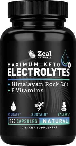 [BRSWGGILA54BSHT6] Zeal Keto Electrolyte Capsules - 120 Capsules | Keto Electrolytes Tablets for Rehydration | B-Vitamins + Pink Himalayan Salt | Potassium, Zinc, Magnesium, Sodium | Hydration Supplement